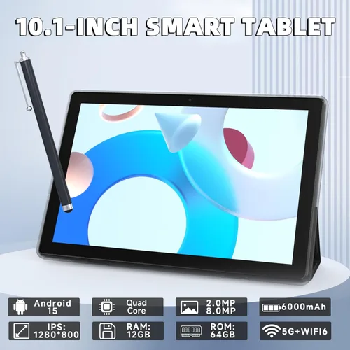 Vista 3 de ATOZEE Tableta Android de 10 Pulgadas con Estuche Protector para Tabletas y Lápiz Táctil Android 15 Tablets 5G WiFi-6 Pantalla IPS Full HD de 1280 *