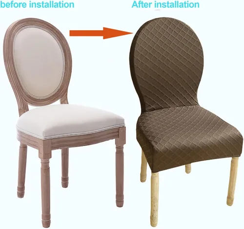 Vista 6 de Juego de 4/2 fundas para sillas de comedor con respaldo redondo, fundas para sillas de comedor sin brazos, patas de madera maciza, modernas sillas