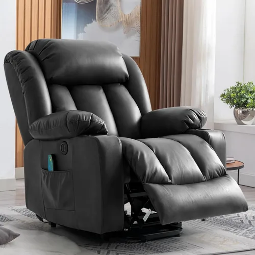 Vista 11 de Silla reclinable eléctrica para personas mayores, sillas reclinables eléctricas para adultos con masaje y calor, portavasos, control remoto, puertos