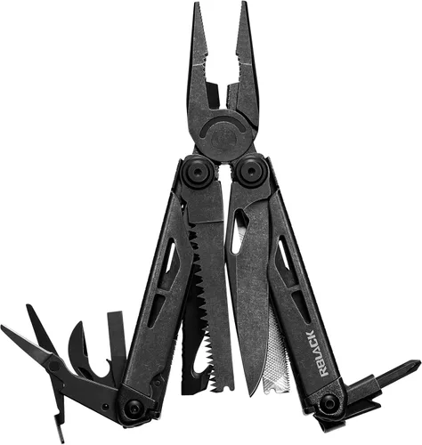 Vista 12 de Tijeras y alicates multiherramienta 21 en 1 con cortadores de tungsteno, autobloqueo Kit EDC duradero y resistente para camping, reparación, Negro
