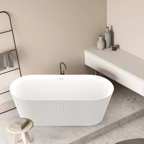 Vista 6 de Bañera Mone de fondo plano acrílico brillante de 59 pulgadas en blanco