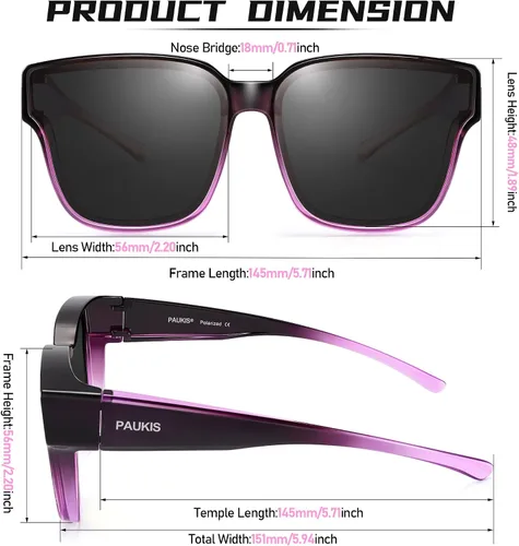 Vista 2 de Gafas de sol que se ajustan sobre las gafas de sol para mujer, protección UV, polarizadas, grandes, redondas, ojo de gato, gafas de sol de gran