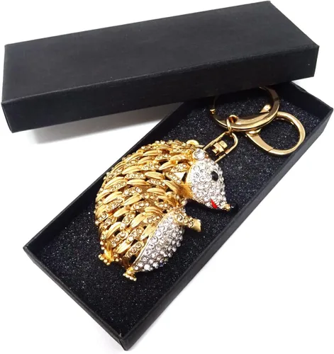 Vista 5 de Honbay 1 llavero de erizo con diamantes de imitación, con colgante de cristal brillante, decoración de animales, en una caja para bolso, cartera