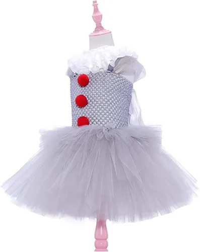 Vista 2 de Bonito vestido para niños pequeños, tutú de Halloween, payaso cosplay para niñas