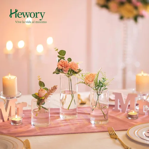 Vista 3 de Hewory - Jarrones pequeños de cristal para centros de mesa, 24 jarrones transparentes soplados de flores individuales a granel, moderno juego