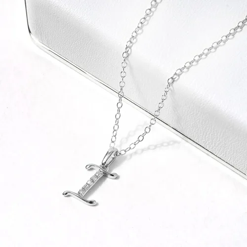 Vista 4 de DZON Sterling Silver 120Ct TDW Diamond Studded Initial Charms Alphabet Name Letters A-Z Pendant Necklace for Women(I-J,I2)