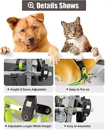 Vista 3 de PAREKS Silla de ruedas ajustable para patas traseras, sillas de ruedas para perros pequeños/medianos, ayuda a las mascotas pequeñas con extremidades
