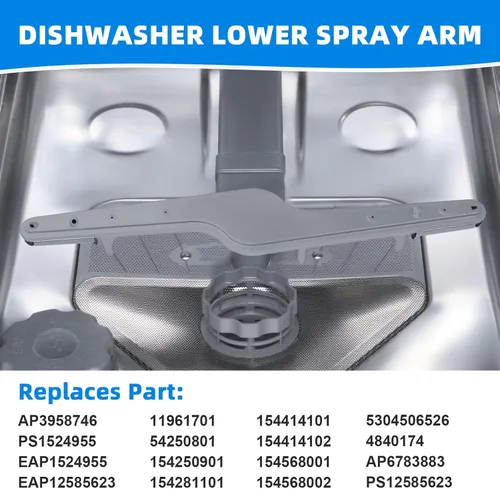 Vista 6 de 154568002 Conjunto de brazo de lavado inferior para lavavajillas, inferior para brazo rociador de lavavajillas Frigidaire -Reemplaza 154568001