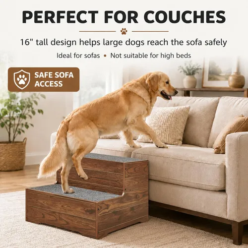 Vista 2 de beeNbkks 16" Tall Dog Stairs for Large Dogs, Extra Wide Couch Pet Steps 2-Tier