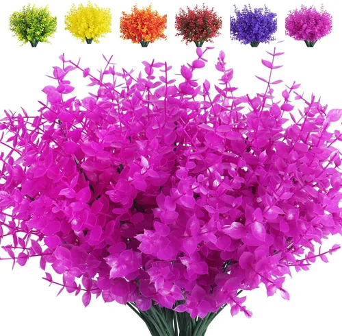 Vista 18 de RECUTMS - Flores artificiales, 12 plantas sintéticas para exteriores, resisten rayos ultravioleta, arbustos para interiores y exteriores, maceta