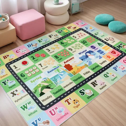 Vista 23 de Alfombra ABC infantil para sala de juegos, alfombra del alfabeto para el aula, alfombra lavable para habitación de bebé, sala de juegos, dormitorio