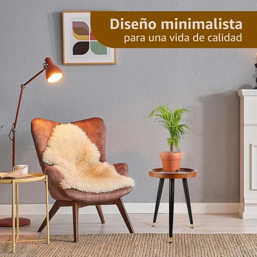 Vista 8 de KGPLOME Soporte para plantas para interiores, mesa de madera de nogal de mediados de siglo, soporte alto de metal resistente para macetas, mesa