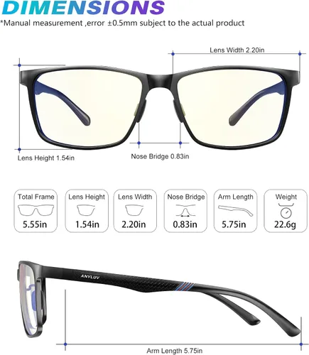 Vista 4 de ANYLUV Blue Light Glasses Men, Relieve Eyestrain and Eye Protection, Al-Mg Metal Computer Blue Light Blocking Glasses