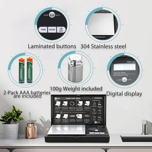 Vista 3 de Weigh Gram 200g Báscula Digital de Bolsillo de Gramos 0.01g de Precisión, Mini Báscula Digital de Gramos 200g x 0.01g, Pequeña Báscula de Alimentos