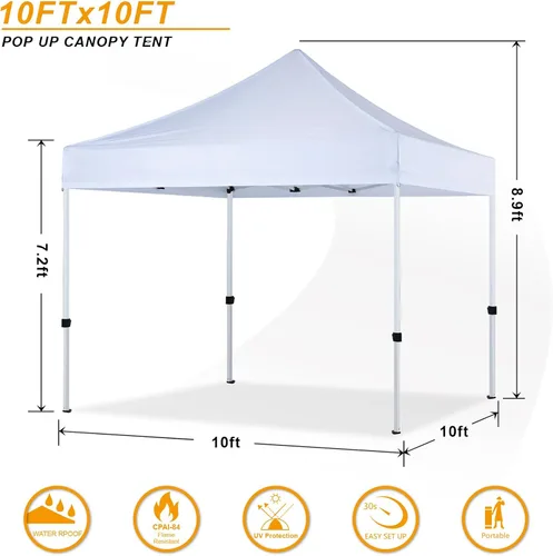 Vista 4 de Carpa Desplegable 10x10 Serie Comercial, Blanco