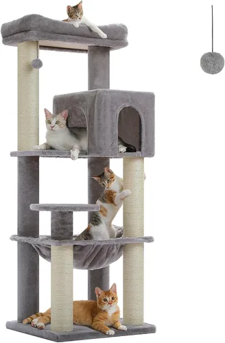 Vista 18 de PETEPELA Árbol de gato de 69 pulgadas de alto para gatos grandes de interior, torre para gatos adultos con hamaca grande, torre de árbol trepador