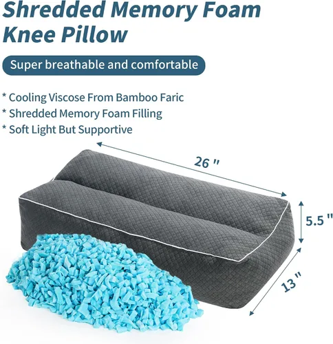 Vista 2 de HOMBYS Almohada de rodilla de espuma viscoelástica triturada para dormir de lado, almohada de 5.5 pulgadas de altura entre las piernas para alinear