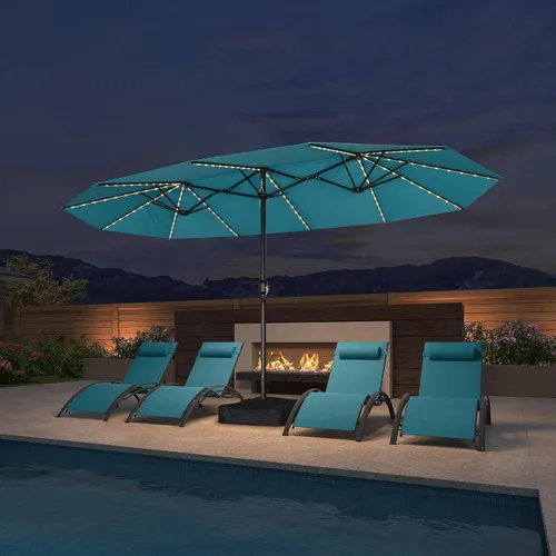 Vista 31 de PURPLE LEAF - Sombrilla de mercado de patio de 13 pies con base rectangular doble cara, sombrilla de mesa para exteriores con manivela, 12 varillas