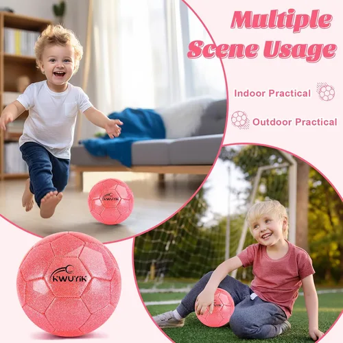 Vista 6 de Tamaño 3, 4, 5, juego de pelota de fútbol con purpurina, rosa, dorado, morado, con inflador, pelota de fútbol para niños de 3-6, 6, 8, 8-12, pelota