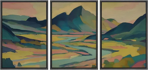 Vista 75 de SIGNWIN Lienzo enmarcado para pared, juego de arte tranquilo con reflejo de lago, acuarela, montaña y agua, ilustraciones modernas, arte abstracto
