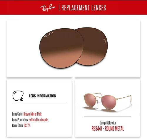 Vista 2 de Lentes de repuesto originales de metal redondo RB3447 para hombres para mujeres + paquete con kit de cuidado de gafas de diseñador iWear de cortesía