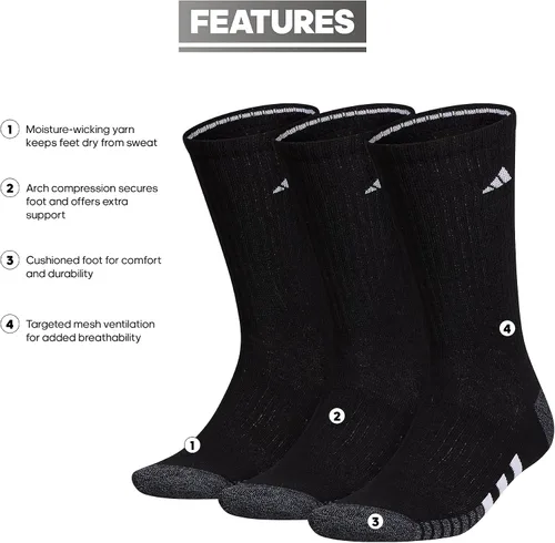 Vista 2 de adidas Men's Athletic Cushioned Crew Socks (3 Pairs) Workout & Training