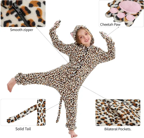 Vista 4 de Cheetah Tiger Skeleton Costume Toddler Kids Adult Halloween Costume Animal Oneise Costume Outfit for Girls Boys Women Men