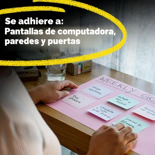 Vista 4 de Post-it Notas Super Adhesivas de Papel 100% Reciclado, 2 Veces el Poder de Adhesión, 4x4 pulgadas, Rayadas, 3 Blocs, 70 Hojas/Bloc, Colección