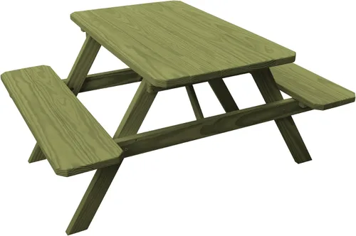 Vista 27 de Amish-Made - Mesa de picnic rectangular de pino para exteriores de 44 pulgadas con bancos adjuntos, color negro Negro (Black Paint)