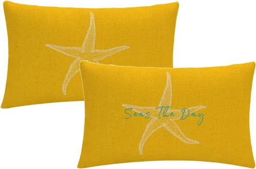 Vista 10 de 7COLORROOM Juego de 2 fundas de almohada con diseño de mar y estrellas de mar sobre fondo negro, fundas de cojín decorativas para el hogar, fundas