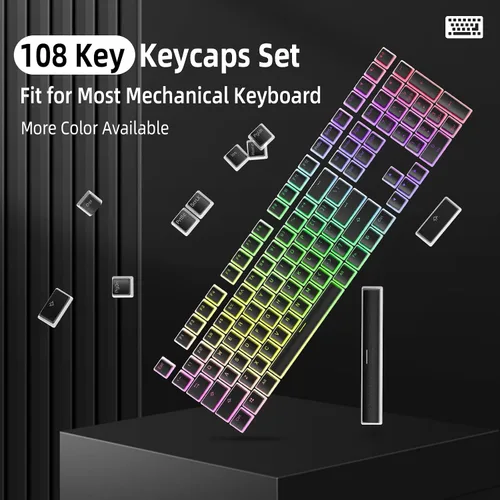 Vista 2 de Teclas de pudín PBT de doble disparo de 108 teclas con extractor de teclas de capa translúcida para llave estándar completo de 104 teclas compactas