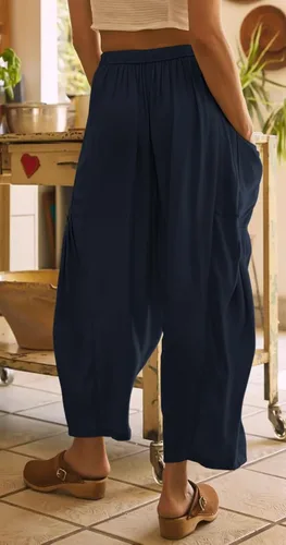 Vista 3 de Pantalones de yoga tipo harén palazzo de pierna ancha para mujer, casuales, holgados, para playa, pilates, descanso, con bolsillos