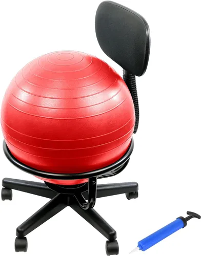 Vista 8 de CanDo Silla de bola de metal – Silla de bola de ejercicio ergonómica inflable con bomba de aire para el hogar, la oficina y el aula Rojo