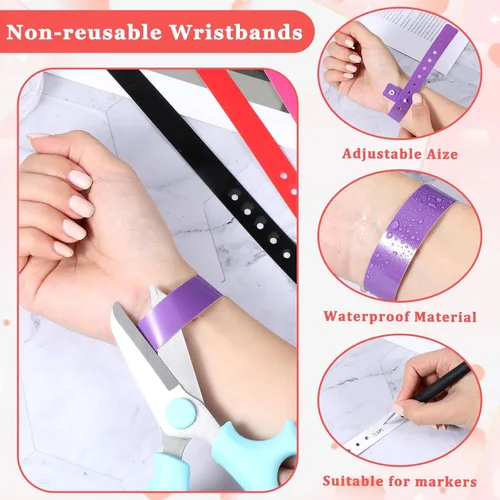 Vista 3 de 60 pulseras de plástico de vinilo, 10 colores desechables, pulseras de plástico neón para eventos, conciertos, carnavales, discotecas, bares, parques