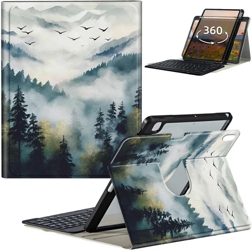 Vista 8 de Funda de teclado para iPad de 9ª/8ª/7ª generación de 10.2 pulgadas 2021/2020/2019 con soporte delgado giratorio de 360 grados, cubierta inteligente