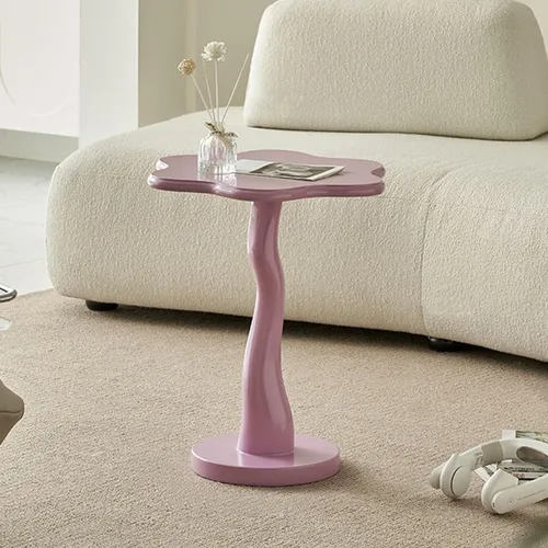 Vista 3 de HM&DX Mesa auxiliar de madera con forma de flor, elegante mesa de centro para sofá pequeño con pedestal redondo, mesa auxiliar moderna
