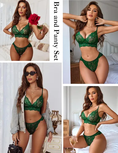 Vista 4 de ADOME - Conjunto de brasier y pantaleta de encaje, para mujer