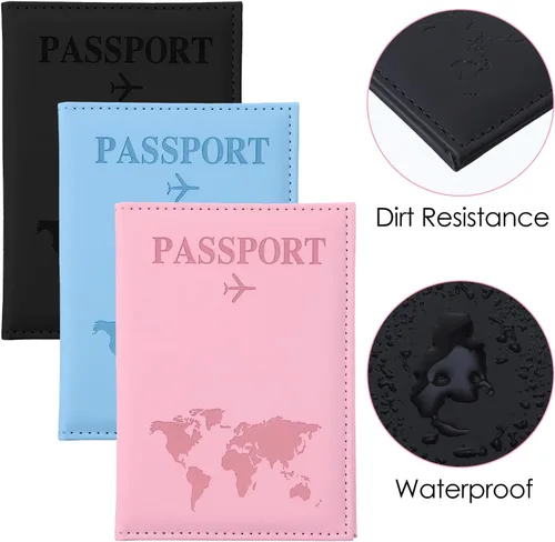 Vista 6 de Nogeqi Funda para pasaporte para mujeres y hombres, con bloqueo Rfid con tarjetero para tarjetas de crédito, billete aéreo, 3