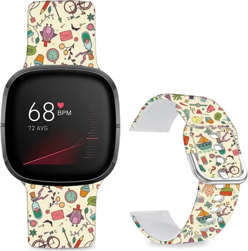 Vista 14 de Correas de reloj de dibujos animados con estampado floral compatibles con Fitbit Versa 4/Versa 3/Fitbit Sense 2/Sense Band de silicona suave