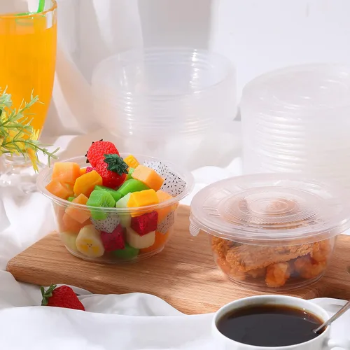 Vista 6 de Xinnun Paquete de 50 cuencos de plástico transparente con tapa, desechables, cuencos de plástico transparente de 16.9 onzas, recipiente para servir