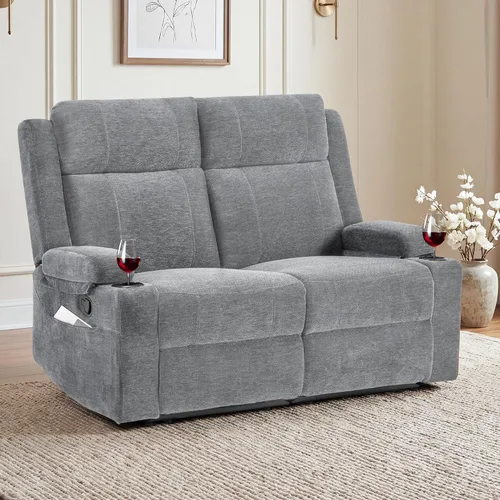 Vista 12 de GUEAPY Sofá reclinable manual grande de 3 plazas – Sofá reclinable de chenilla con portavasos, asiento ancho, fácil montaje y tela resistente a Negro