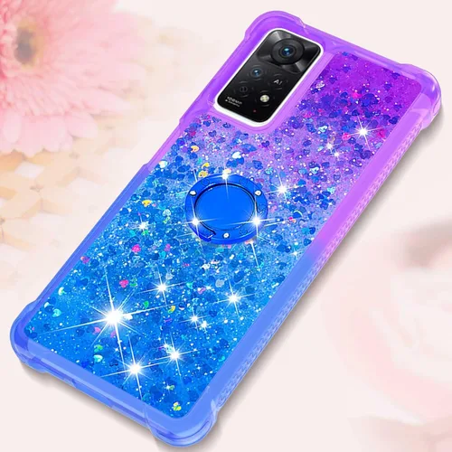 Vista 6 de Funda para Xiaomi Redmi Note 11 Pro, Gradient Quicksand Series Glitter Bling Fluing Liquid Floating Ring Kickstand TPU Bumper Cushion Reforzado