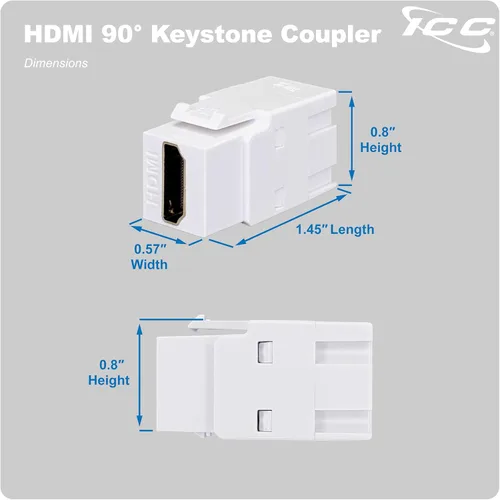 Vista 7 de ICC Conector Keystone HDMI de 90 grados, acoplador HDMI hembra a hembra, inserto de ángulo recto para placa de pared, estilo HD, blanco, individual