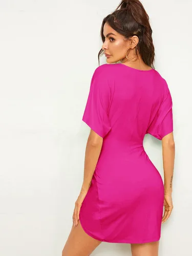 Vista 2 de Floerns Mini vestido de fiesta para mujer con cuello en V profundo y abertura alta