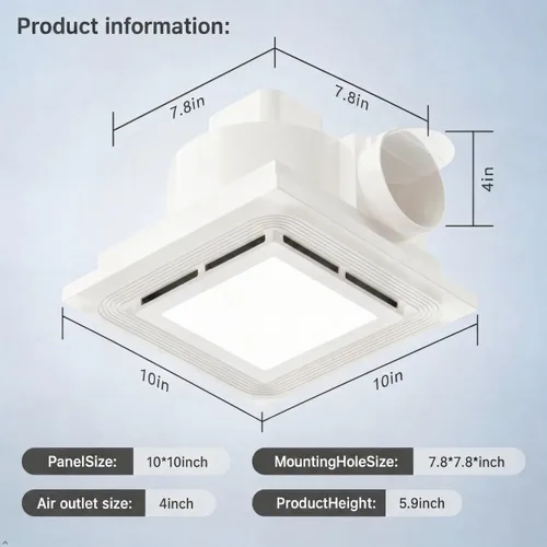 Vista 5 de Ventilador de escape silencioso de baño de 120 CFM con luz LED Blanco