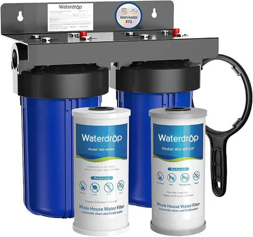 Vista 12 de Waterdrop Sistema de filtro de agua para toda la casa de 2 etapas, con filtro de sedimentos de metales pesados y anti-incrustaciones, reduce