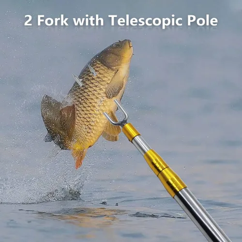 Vista 2 de Dutiplus Caña de pescar telescópica con dientes de 1~5, arpón de pesca de mar y hielo con barbas, lanza de pesca para caza de peces, ranas, topos