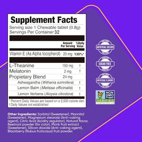Vista 8 de Suplemento natural para dormir con melatonina, ashwagandha, bálsamo de limón y L-teanina, apoyo para dormir sin medicamentos, sueño reparador
