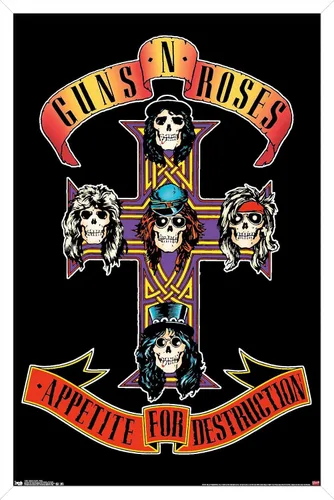 Vista 8 de Trends International Guns N' Roses - Póster de pared con cruz, 14.725 x 22.375 pulgadas, versión con marco de madera tipo granero Versión enmarcada