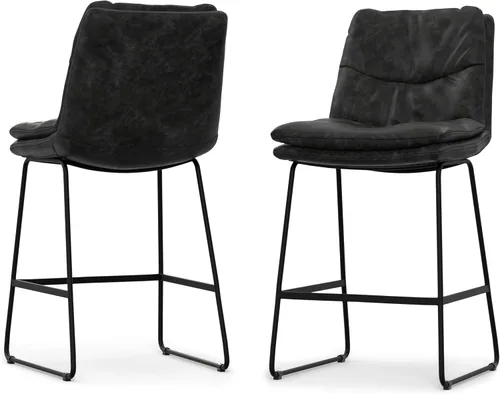 Vista 24 de SIMPLIHOME Randolph Taburetes de mostrador (juego de 2) taburetes de bar tapizados de madera curvada de 28 pulgadas de altura del asiento en tela